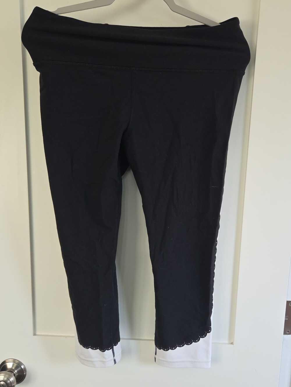 Athleta Black Capri Leggings with White Cuff